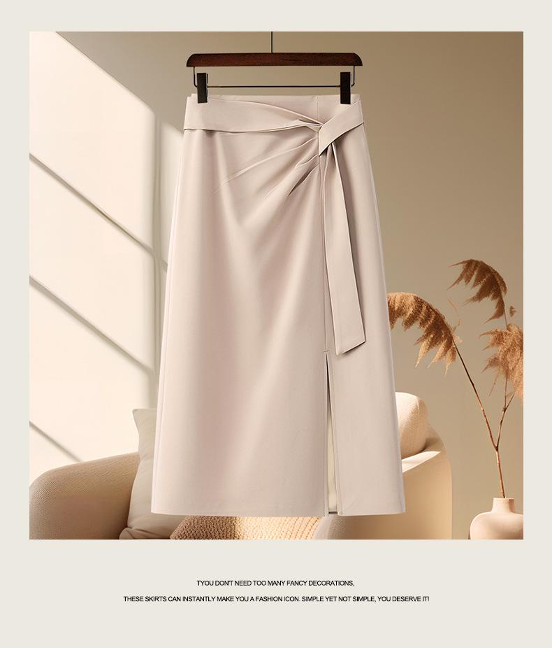 Gray High-Waist Irregular Slit Midi Bodycon Skirt for Women - Autumn 2026 Fashion
