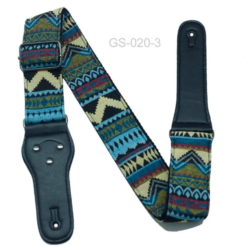 New Vintage Adjustable Boho Style Embroidered Leather Guitar Strap for Ukulele Electric Acoustic Guitar Bass Guitar Accessories