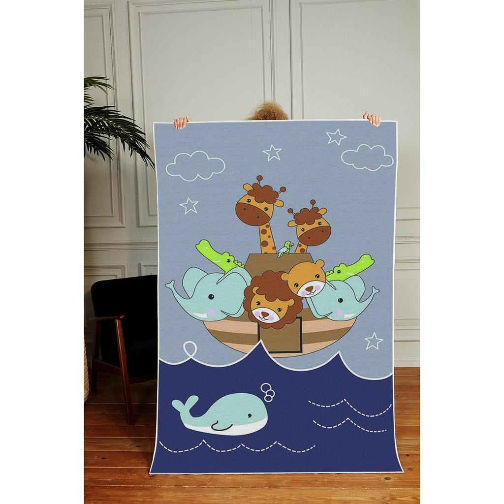 Decorative Modern Thin Stain Resistant Washable Cotton Machine Woven Base Kids Carpet