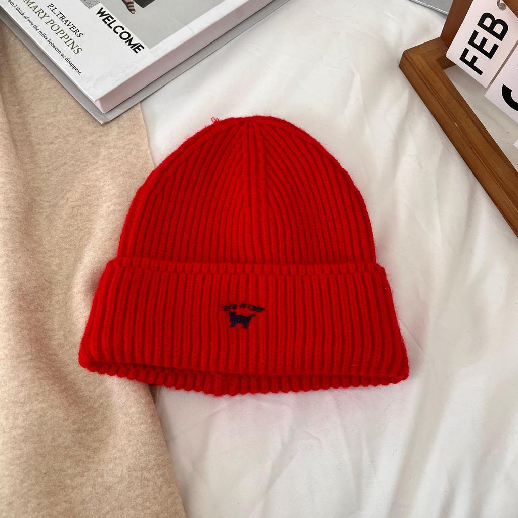 Шапка женская осенне-зимняя универсальная вышитая шапка с изображением котенка большая голова маленькая вязаная шапка модная теплая шерстяная холодная шапка