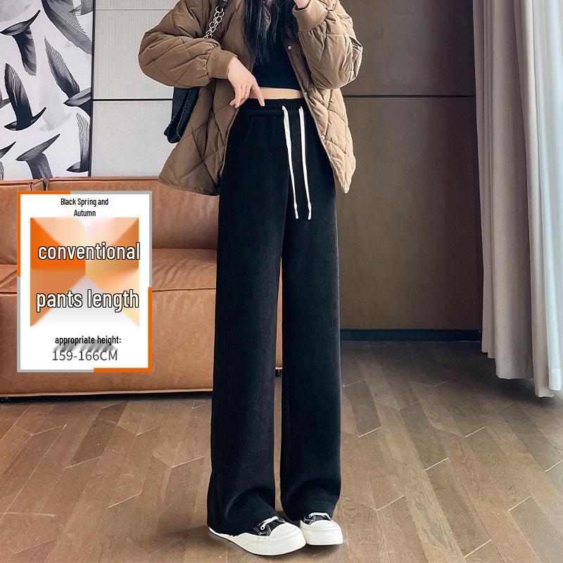 High-Waisted Fleece-Lined Wide-Leg Women's Pants for Autumn/Winter - Casual, Petite, and Straight-Leg Sports Sweatpants.