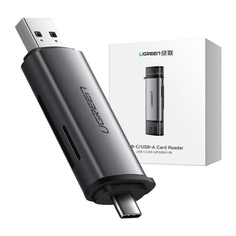 Адаптер USB + USB-C Ugreen Cm185 Картридер SD + microSD (Серый)