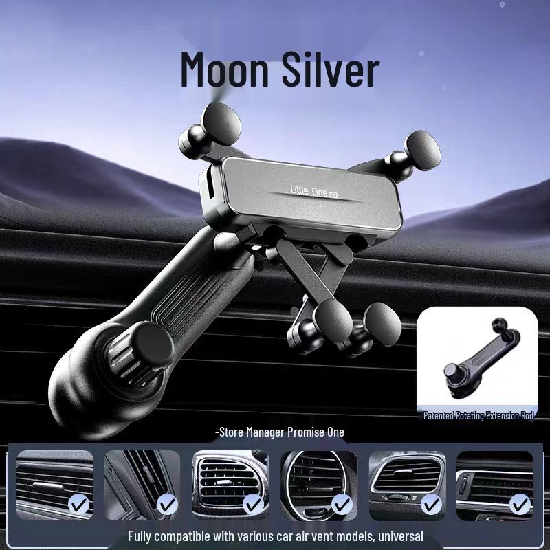 Universal Car Phone Holder with Air Vent Gravity Linkage and Dashboard Suction Cup