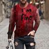 Футболка с длинным рукавом и принтом «Bloody Letter I'm Fine» на Хэллоуин, мужская модная повседневная футболка с круглым вырезом на Хэллоуин