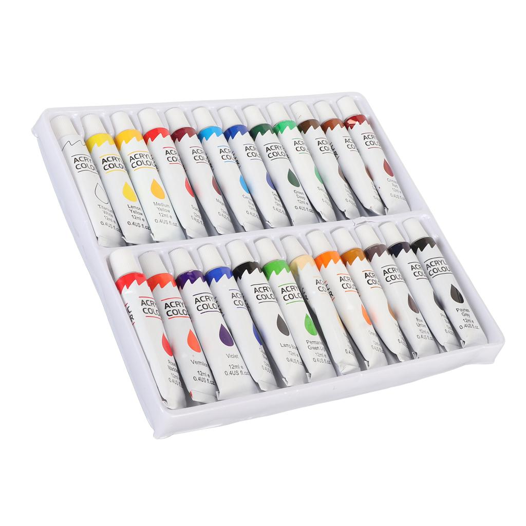 Набор из 24 тюбиков гуаши по 12 мл каждый, водостойкая, сильная кроющая способность, набор акриловых красок с цветом