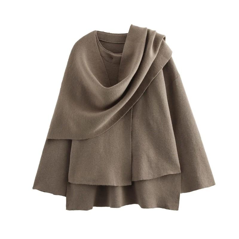 Womens Knit Short Coat Scarf Style Streetwear SexySexy - With Collar