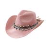One Limitation Western Straw Hat with Ethnic Design for and CP918 Summer, Men's Women's, (Pink)