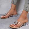 Spring and Summer Footwear Square Head High Heels Transparent Crystal Shoes Thick Sandals and Slippers Female