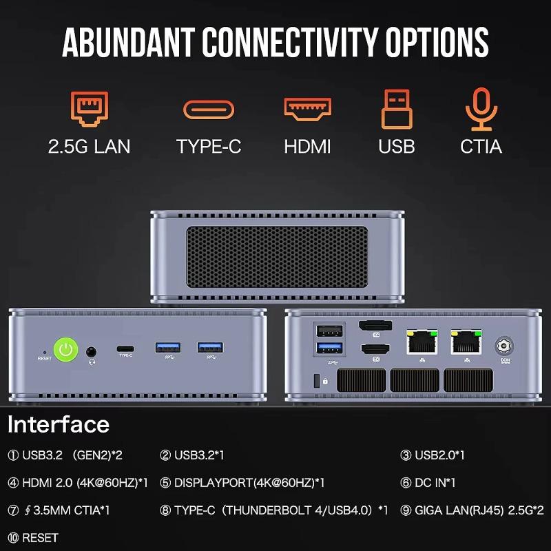 GMKtec K6 Mini PC AMD R7-7840HS 8C/16T 16 Go RAM 512 Go PCIe 4.0 SSD Mini ordinateur de bureau Fenêtre 11 Pro WiFi 6E/BTstimule Type-C