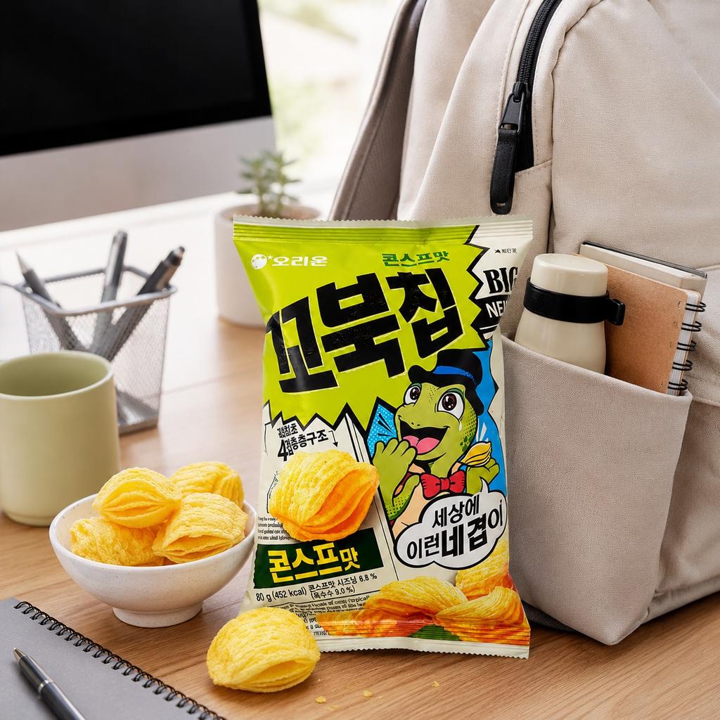 Orion Tortoise‑Shaped Sweet Corn Chips 70g sweet‑corn‑flavor crispy puffed snacks