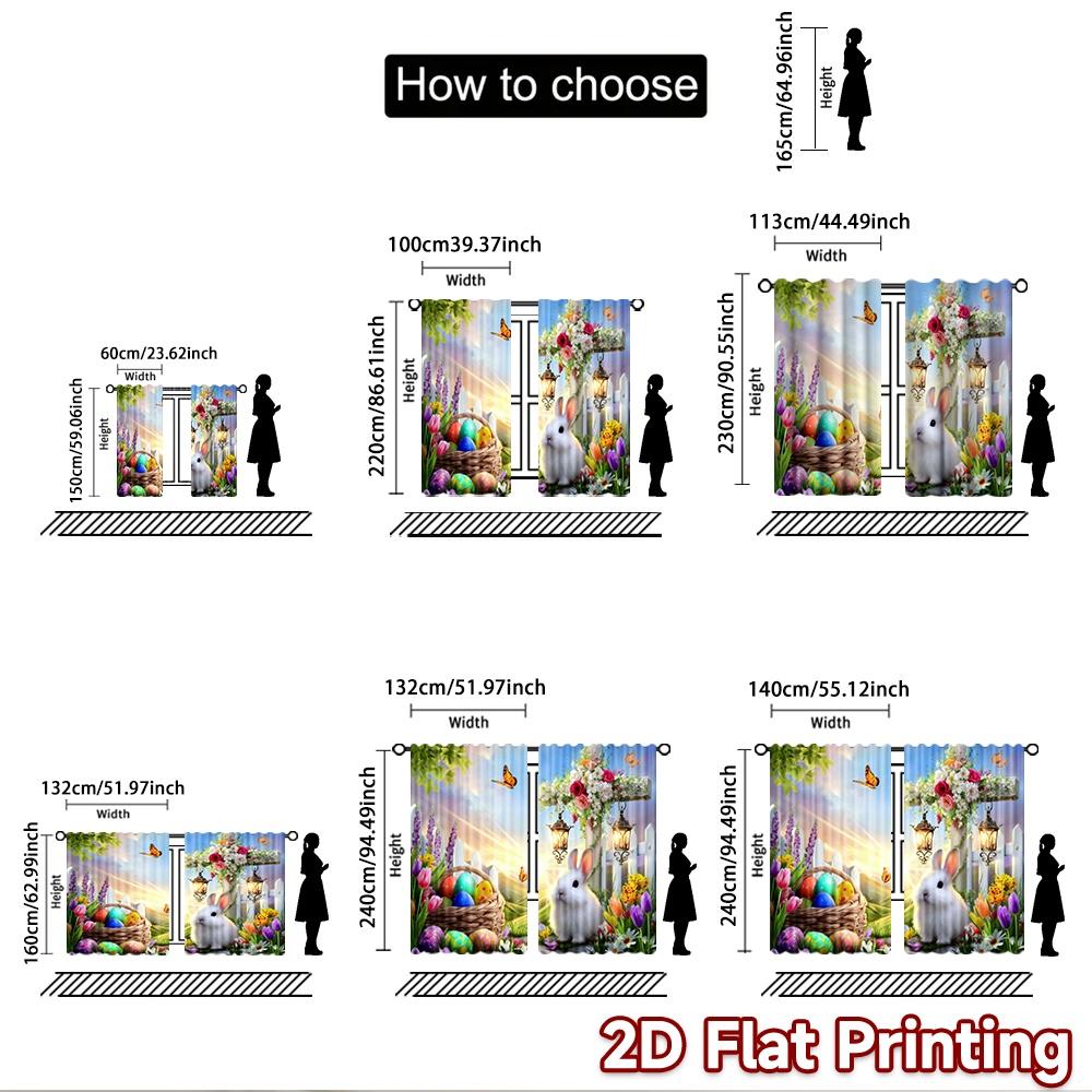 2D flat printing 2pcs Window Curtains Easter Bunny Cross Flowers Digital Printed Polyester Drapes Birthday Party Use for New