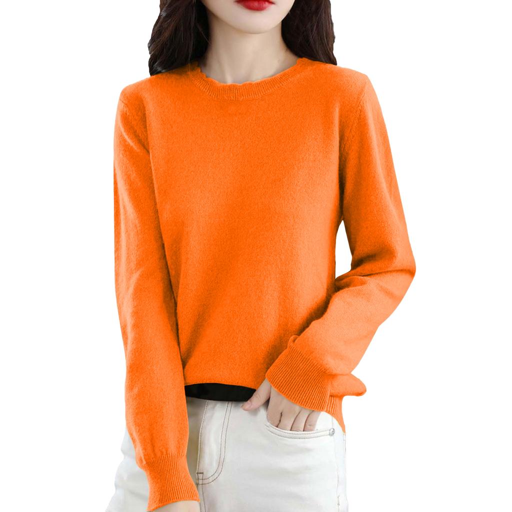 Women's Casual Lace Round Neck Base Layer Knitted Long Sleeve Solid Color Sweater