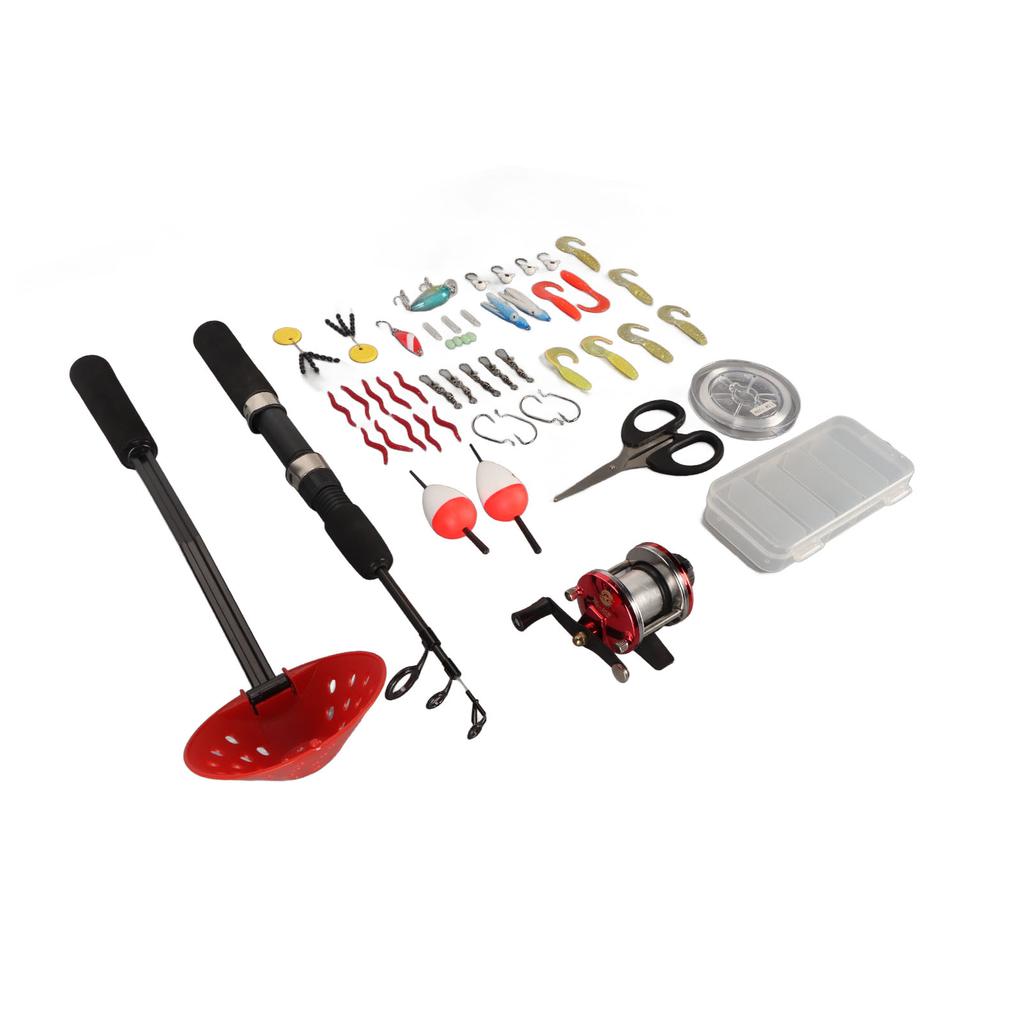 Комплект снастей для подледной рыбалки, 3 секции, 26,4-дюймовое удилище, катушка, крючки, приманки, леска, вращающиеся поплавки-ножницы с местом для хранения