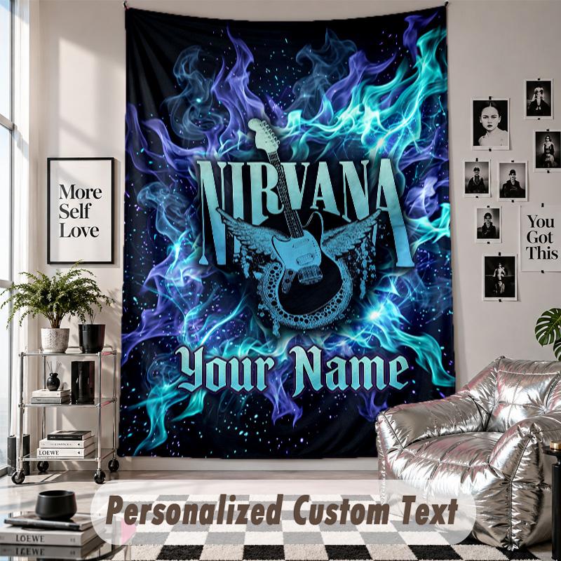 Wall Hanging Tapestry With Custom Name & Text, Nirvana Decorative Tapestry For Bedroom