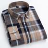 Men's Classic Fit Casual Plaid Linen Cotton Shirt Single Pocket Button-down Comfortable Soft Long Sleeve Stripe Checked Shirts