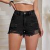 Women's European & American Fashion Ripped Raw Hem Denim Shorts
