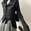 Черные рубашки для женщин, плиссированная блузка на пуговицах, готический стиль, тонкий топ с длинными рукавами, модная винтажная женская одежда Y2k, большие размеры