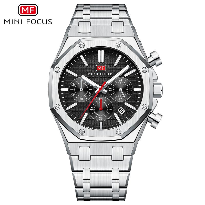 MINI FOCUS Business Men Watches (Chronograph/Waterproof/Luminous/Calendar/24 Hours) Stainless Steel Band Watches for Men