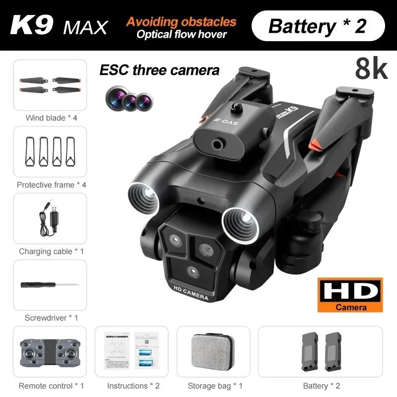 Новый K9Max Rc Drone Professional 8K Трехкамерный ESC Широкоугольный оптический позиционирование потока Четырехсторонний Квадрокоптер для предотвращения препятствий Игрушка в подарок