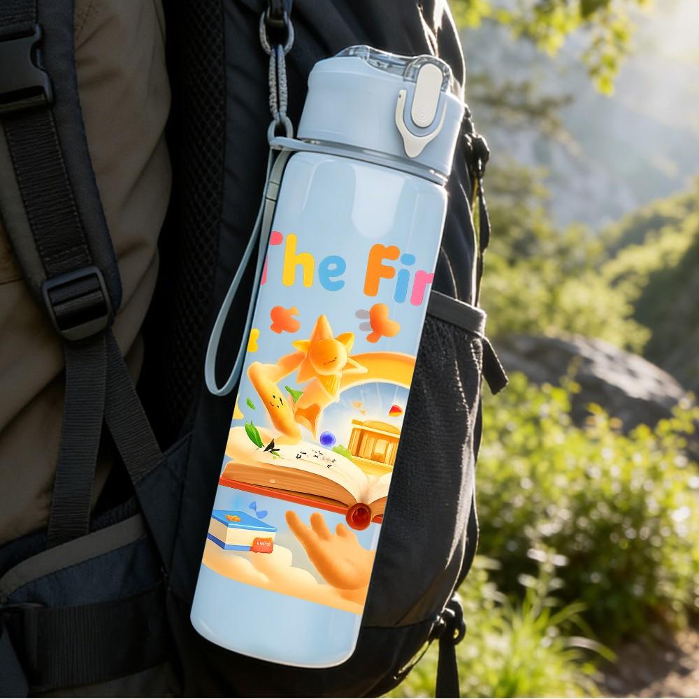 1PC First Day Of School Theme 750ml Color Plastic Sports Water Bottle Leakproof Flip Straw Lid Suitable for Sports Office Home Use