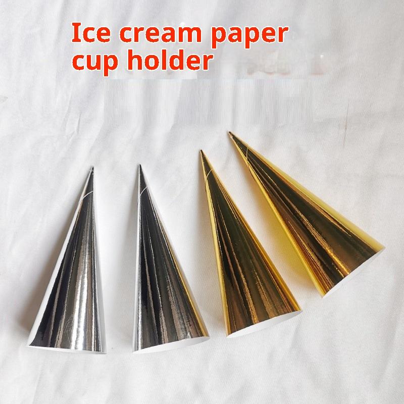 100Pcs Aluminum Foil Paper Disposable Ice Cream Holder Solid Color Anti-Soiling Ice Cream Cone Sleeve Hand-Held Thickened