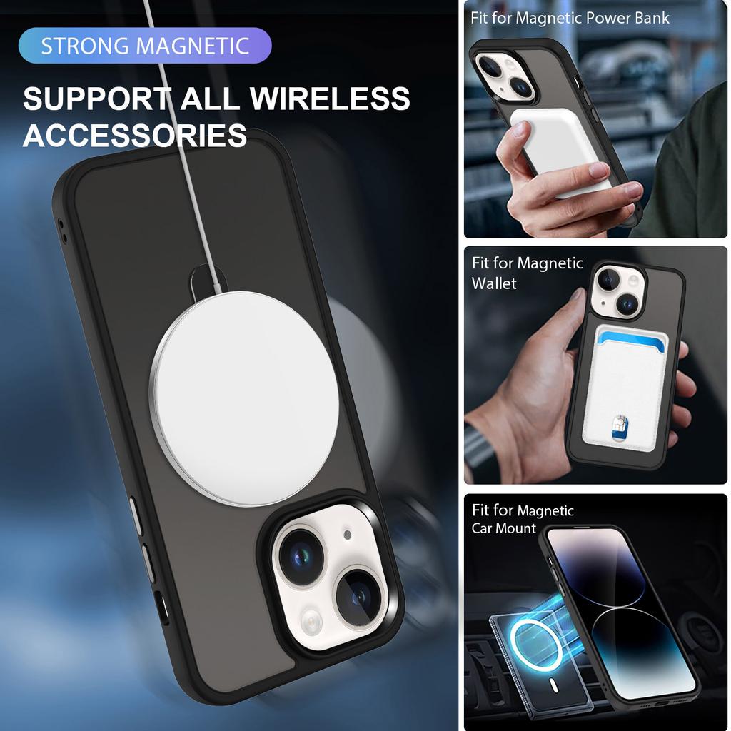For iPhone 15 Plus Case Compatible with MagSafe PC+TPU Ring Kickstand Phone Cover
