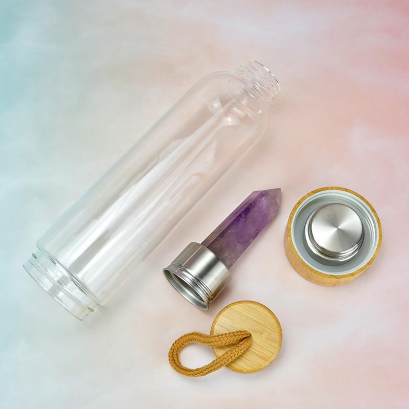 Стеклянный стакан для воды Энергетический столб из кристаллов Бамбуковая крышка Набор натуральных кристаллов Стеклянный стакан