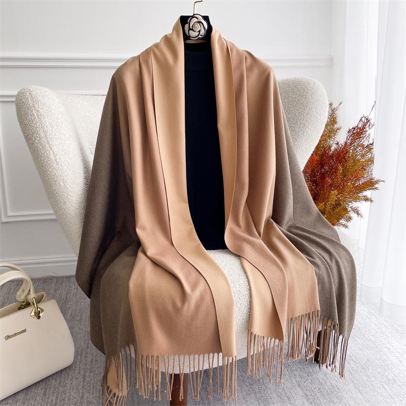 Winter Women Scarves Long Warm Gradient Imitaion Cashmere Hijab Solid Lady Shawl Wrap Female Pashmina Bandana Head Scarf