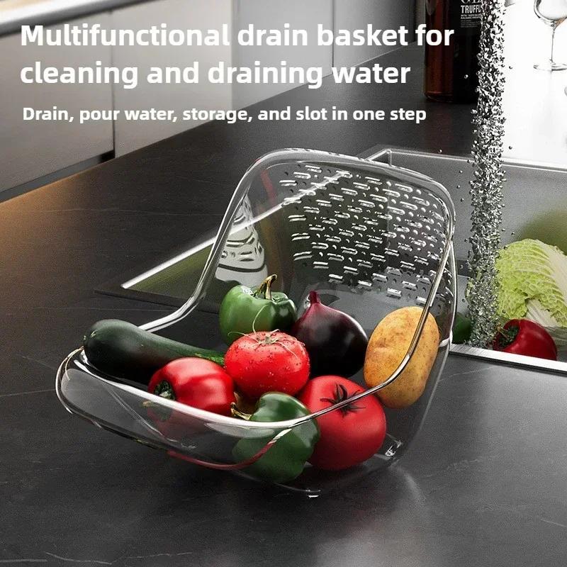 Multi-functional Drain Basket Sink Kitchen Sink Strainer Double-drainage Sink Washing Basket Home Organizer Drain Fruit Strainer