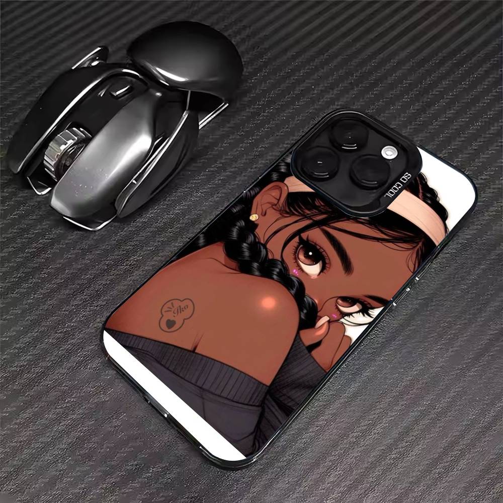 Afro Black Girls Cartoon Phone Case For iPhone 17 16 15 14 13 12 11 Pro Max XS Max 7 8 Plus Shockproof Silicone Matte Cover