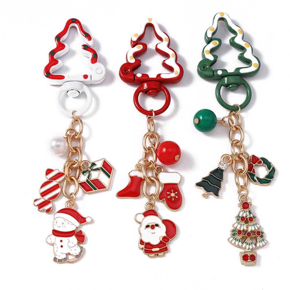 Festive Keychain: Christmas Jewelry with Santa, Snowman, Tree, and Candy-themed Pendant
