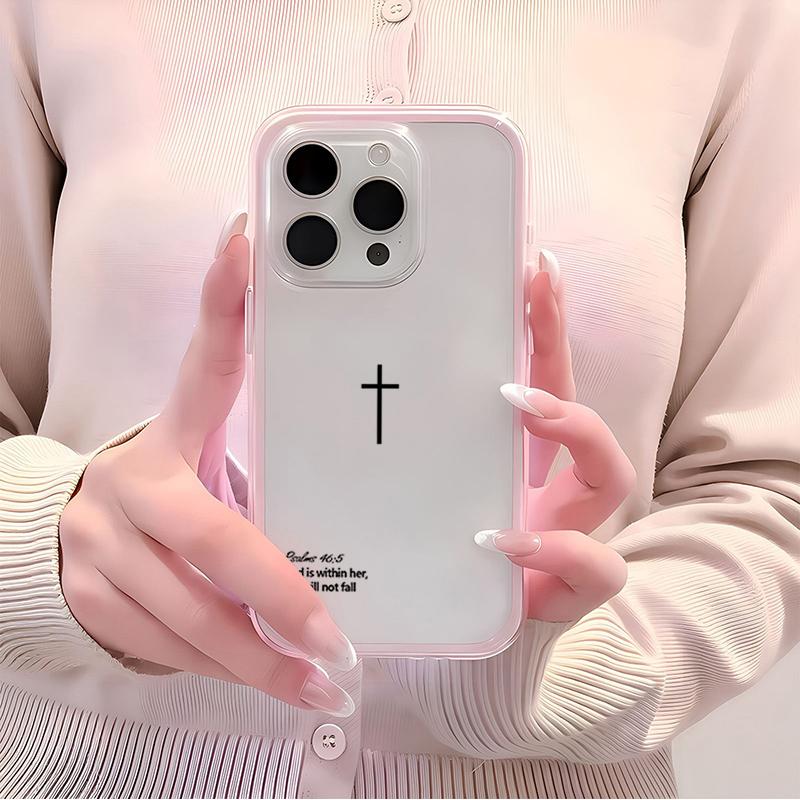 Простой Прозрачный Розовый Чехол из ТПУ с Крестом для iPhone 17 16 15 Pro Max 14 13 12 11 Pro 14 Plus Ударопрочный Силиконовый Мягкий Чехол