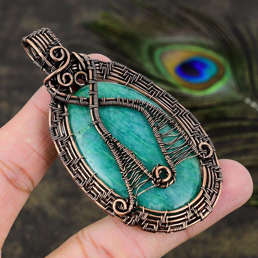 Amazonite Handmade Copper Wire Wrap Jewelry Pendant 3.15 j8K68