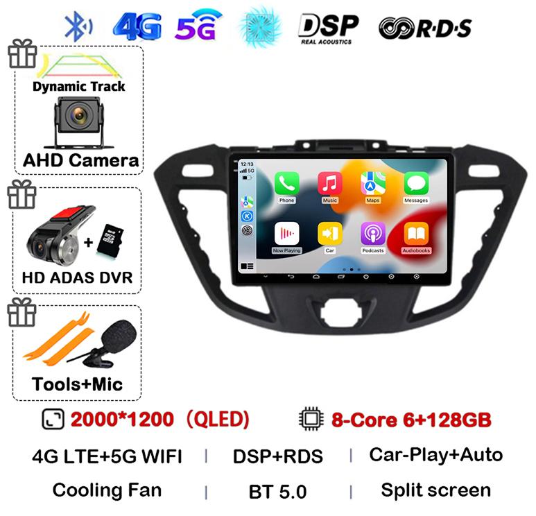 Android 14 Auto Carplay Car Radio For Ford Transit Custom 2013-2018 Multimedia Video Player Navigation GPS 4G+WIFI Stereo Audio