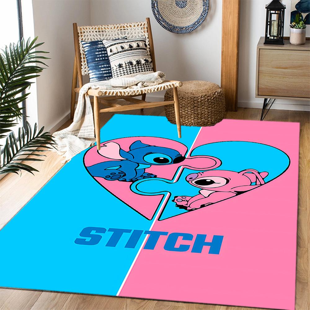 Stitch And Angel In Space Disney Cartoon Theme Anti-Slip Rug - Polyester, Home Decor, Suitable for Bedrooms, Living Rooms, Doorways, and Studios