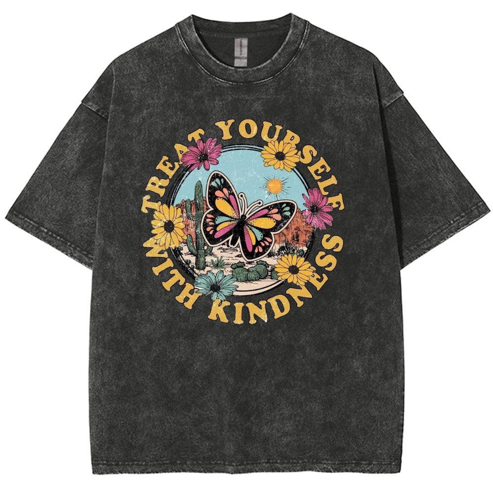 Футболка унисекс с принтом в виде бабочки и букв, свободный покрой, эластичный деним, короткий рукав, повседневный топ в стиле ретро для женщин