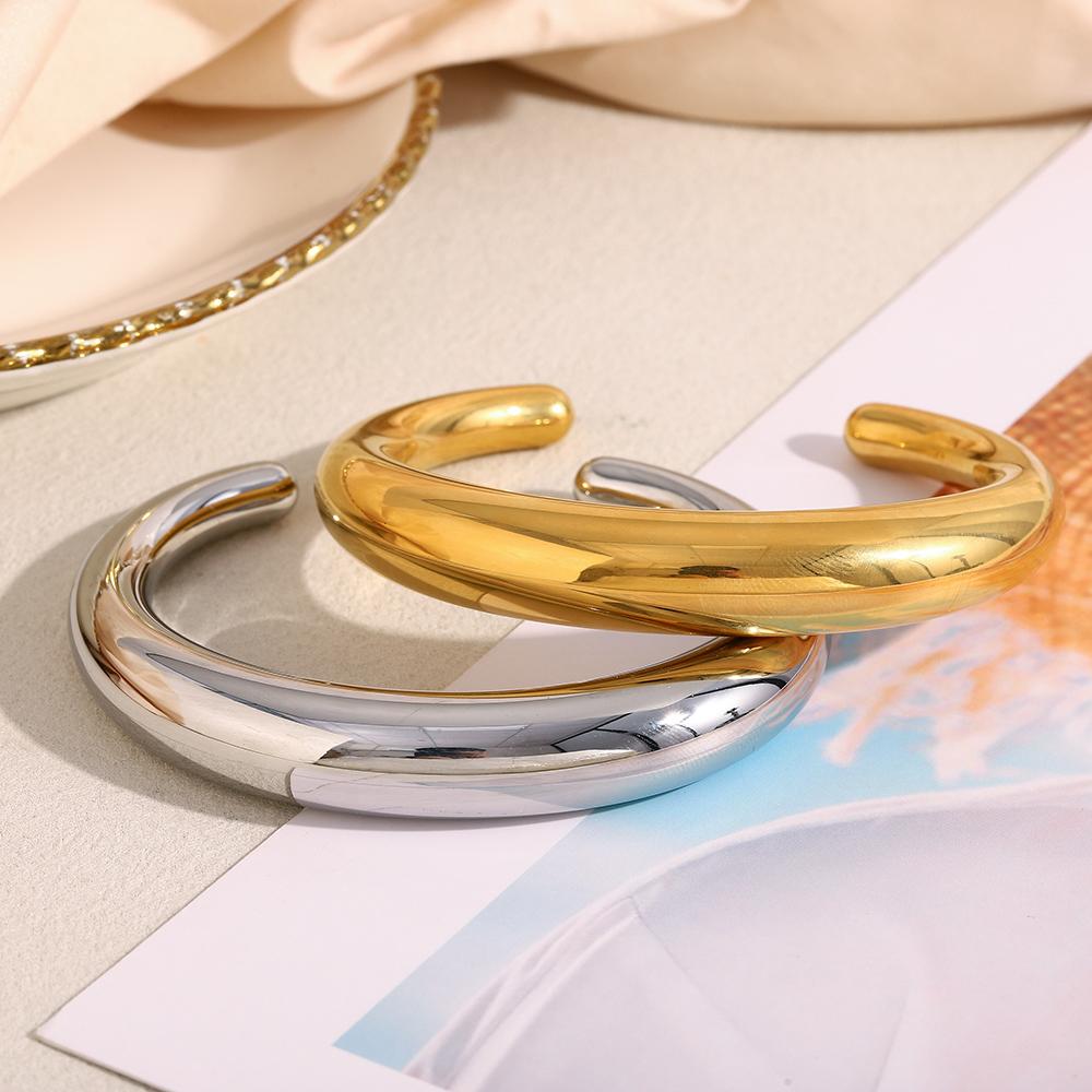 MamacitaSlay Классический Открытый Браслет из Нержавеющей Стали с Покрытием 18K Золотом для Женщин Ретро Водонепроницаемое Наручное Украшение Подарок