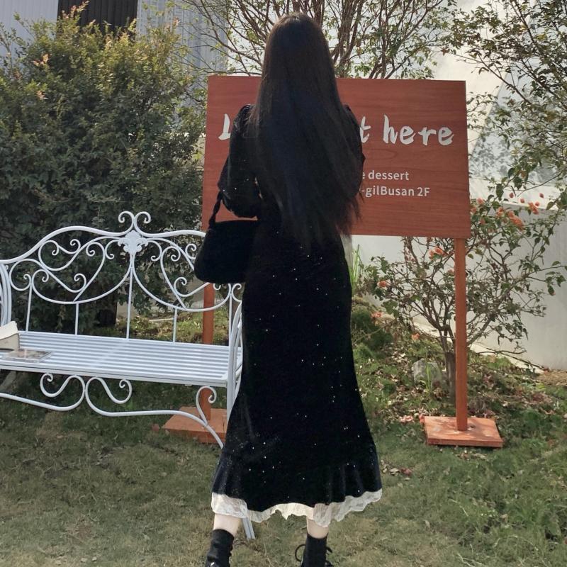 Женское весеннее винтажное вечернее платье, черные летние бархатные блестящие платья русалки, одежда в корейском стиле