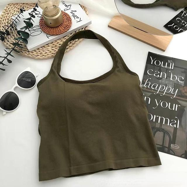 Solid Hanging Neck Vest Open Back Suspender Chest Pads Tube Top Wireless Bottom Bra Sleeveless Slim Short Tank Top Corset Top