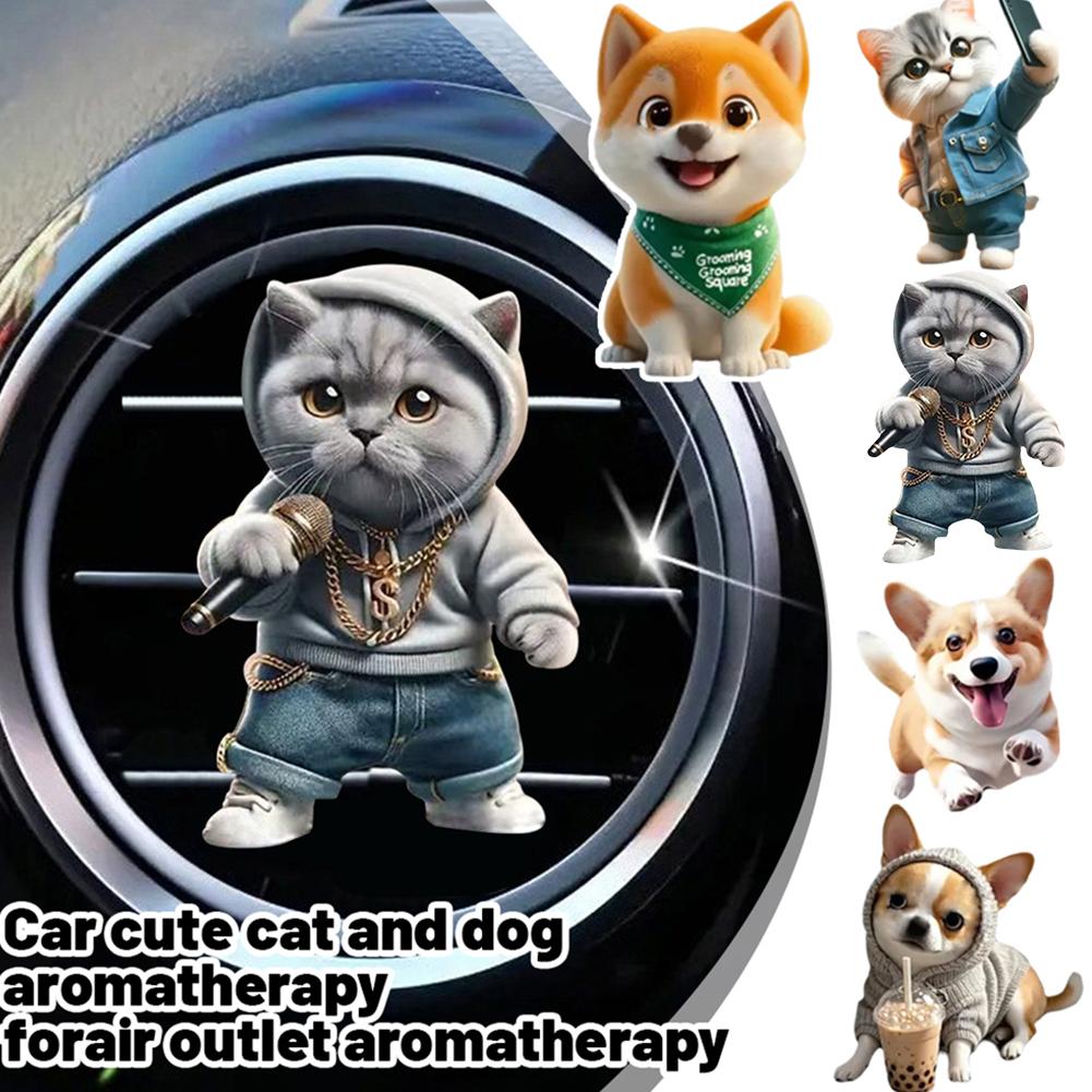 Милый котик и собачка Зажим для воздуховода автомобиля - Акриловый декоративный дизайн для свежего компактного интерьера и Aro J4T7