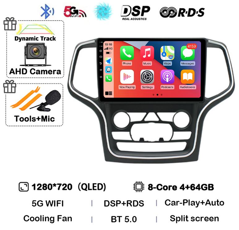 Android 14 беспроводной Carplay Auto 4G+WIFI для Jeep Grand Cherokee WK2 2014-2017 навигация GPS автомобильный радиоприемник мультимедиа видеоплеер