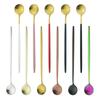 6 шт., красочные столовые приборы с длинной ручкой, матовая ложка из нержавеющей стали, полированная, перемешивающий напиток, мороженое, десерт, чайная ложка, набор посуды