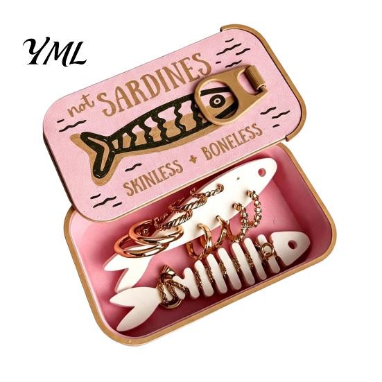 Compact Jewelry Travel Box Case with Fishbone Storage Bracket, Portable Sardine Tin Lightweight for Box, Container And Commuting Fun Design Organizer