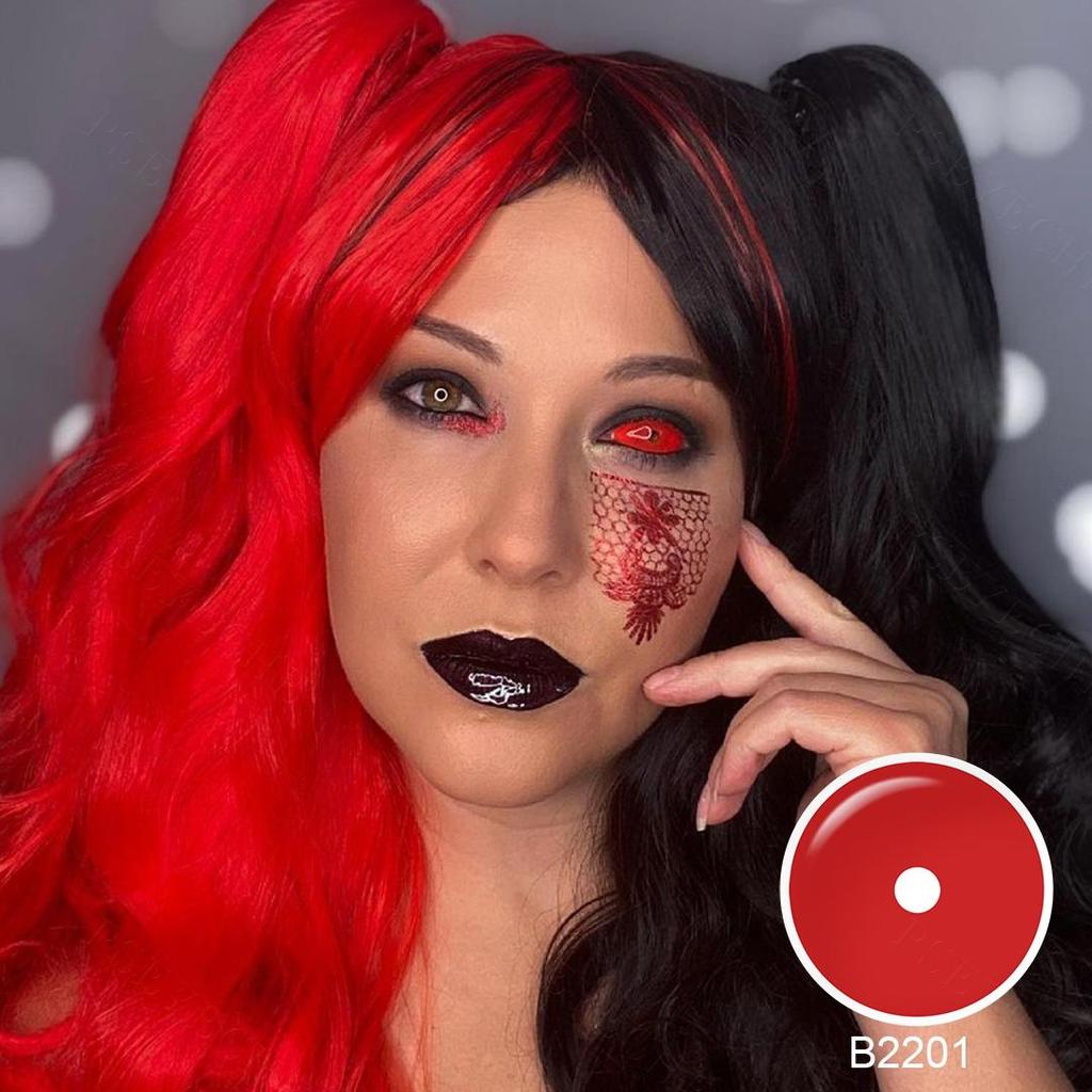 22 мм линзы для склеры, полностью черные, 1 пара контактных линз для Хэллоуина, линзы для косплея, белые линзы, красная сетка, аксессуары для линз Crazy Lens Full Eye