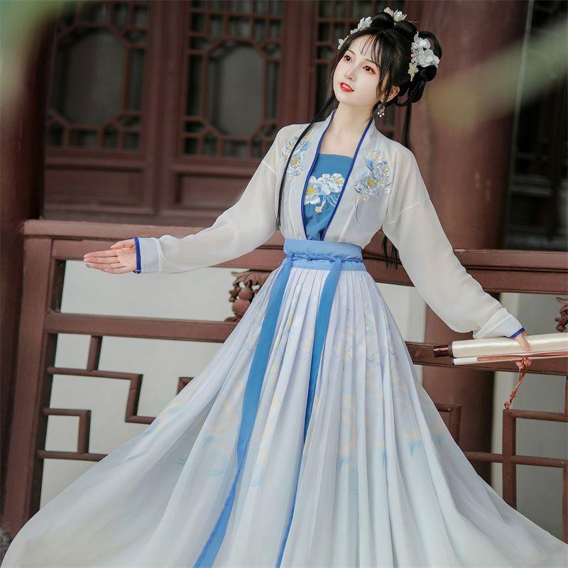 Chinese Song Dynasty Style Hanfu Women's Wear Daily Pleated Skirt Set