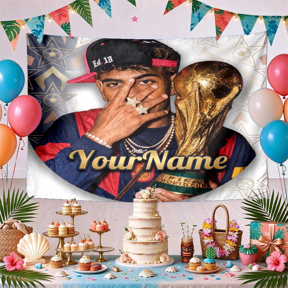 Lamine Yamal Custom Your Name Wall Decor Tapestry Art For Pet Memorial Birthday Wedding Party Backdrop Family Gift