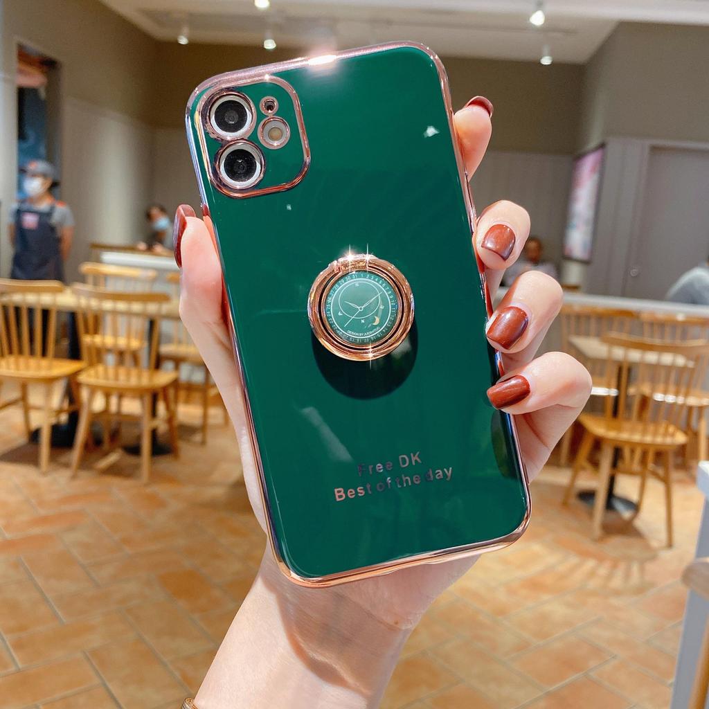 Bling Finger Ring Часы с игрушечным покрытием Сплошной цветной бампер Чехол для телефона для iPhone 14 Samsung Xiaomi Huawei Подставка-держатель Симпатичная силиконовая противоударная задняя крышка