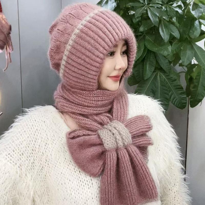 Зимние вязаные шапки и шарфы Skullies, комплект из холодного шарфа для защиты ушей, теплые шапки для девочек, ветрозащитные шапки для велоспорта и женщин, кепки для активного отдыха