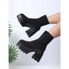 Large Size Women's Leather Boots New Style Square Head Platform High-heeled  Women Shoes Black and White Square Heel Short Boot