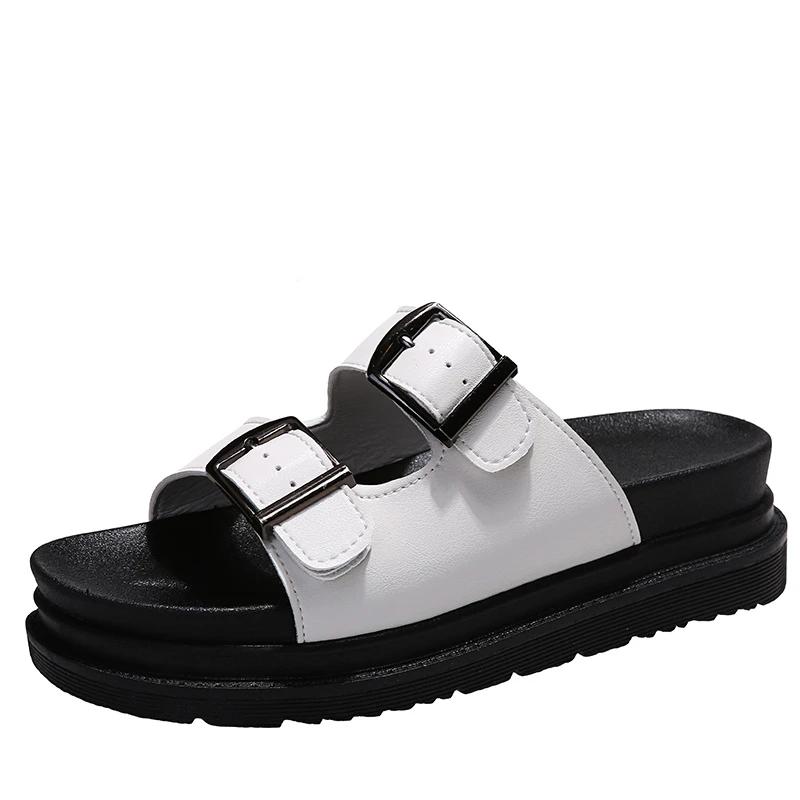 Sandal of Women British Style Rome Shoe Comfy Soft Leather Summer Sandalias Metal Buckle Casual Slipper Flat Platform Sandal